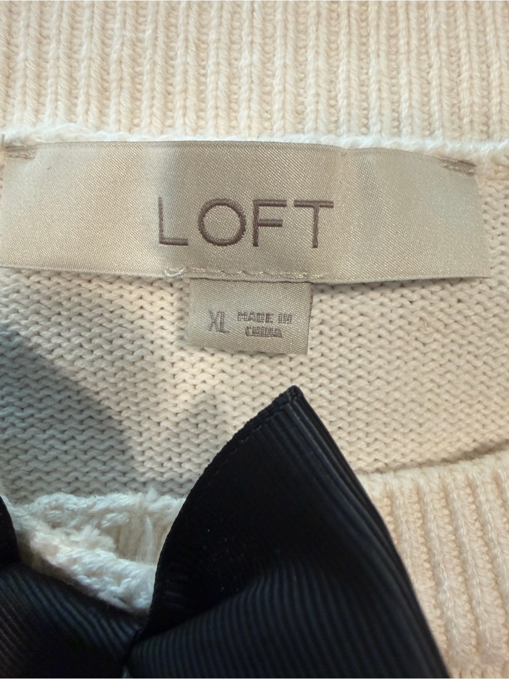 LOFT Cream Cardigan with Black Bow Detail - Picture 6 of 6